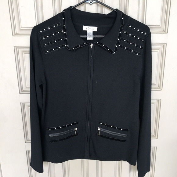Corducci Sweater Jacket SzM Black Long Sleeve Rhinestones Pre-Owned - Picture 9 of 11